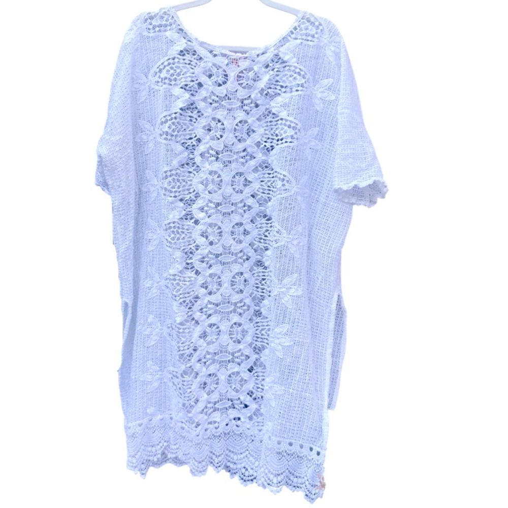 Johnny Was Boho Floral Crochet Swim Coverup Tunic Size Medium